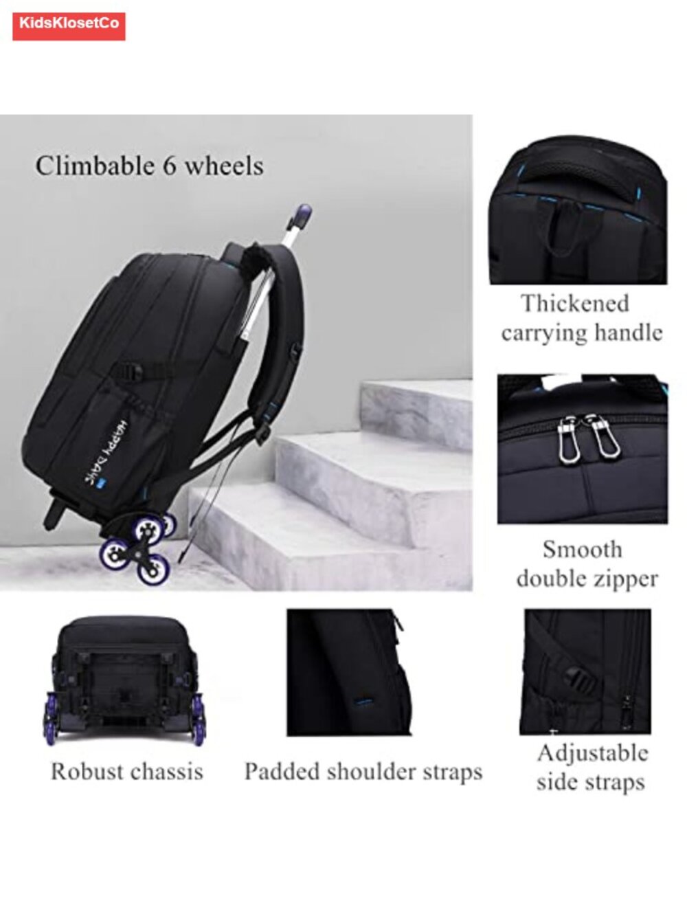 Rolling Backpack with Wheels for Teens, Waterproof Trolley Daypack, Convertible - Picture 3 of 6